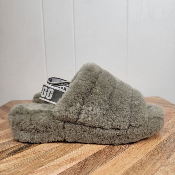 Ugg Fluff Yeah Slipper Slides Burnt Olive Green Size 7 - Picture 1 of 10